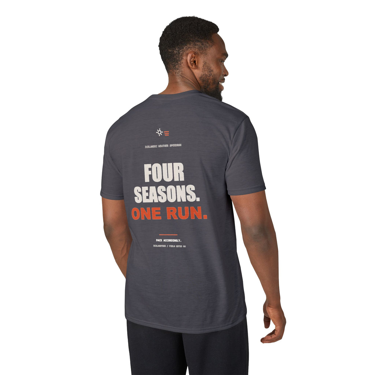Four Seasons. One Run. — Gildan Performance Back-Print Tee