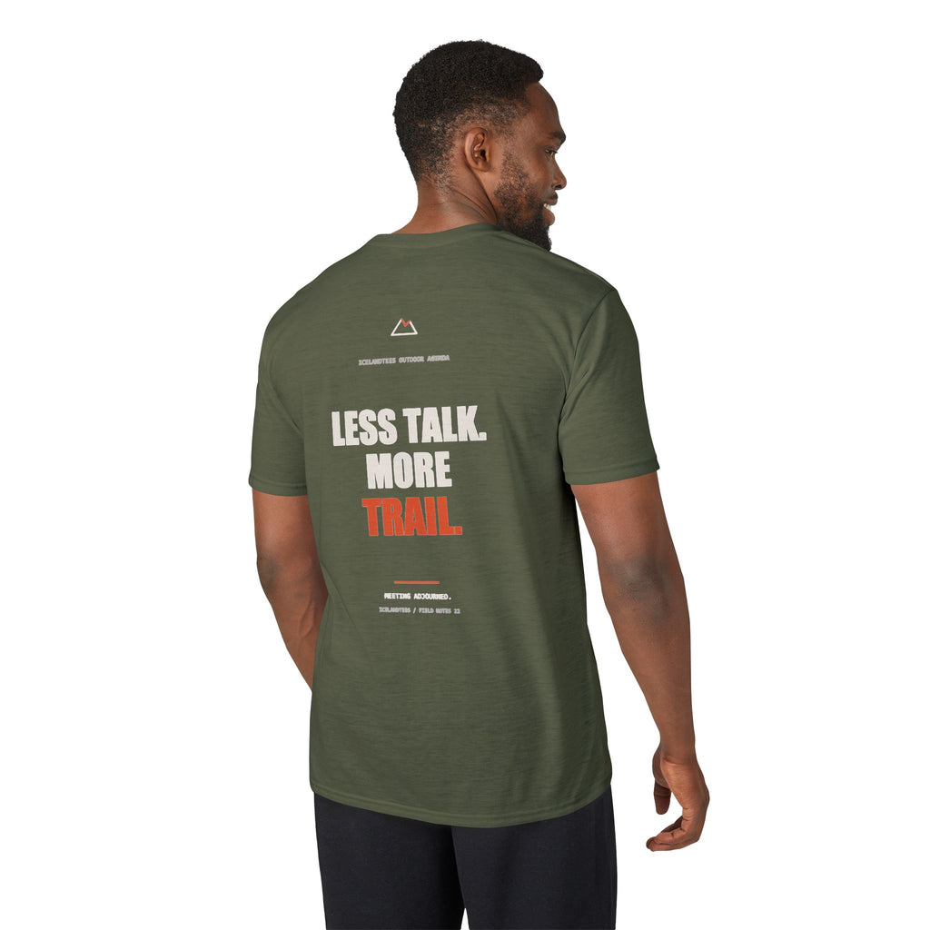 Less Talk. More Trail. — Gildan Performance Back-Print Tee