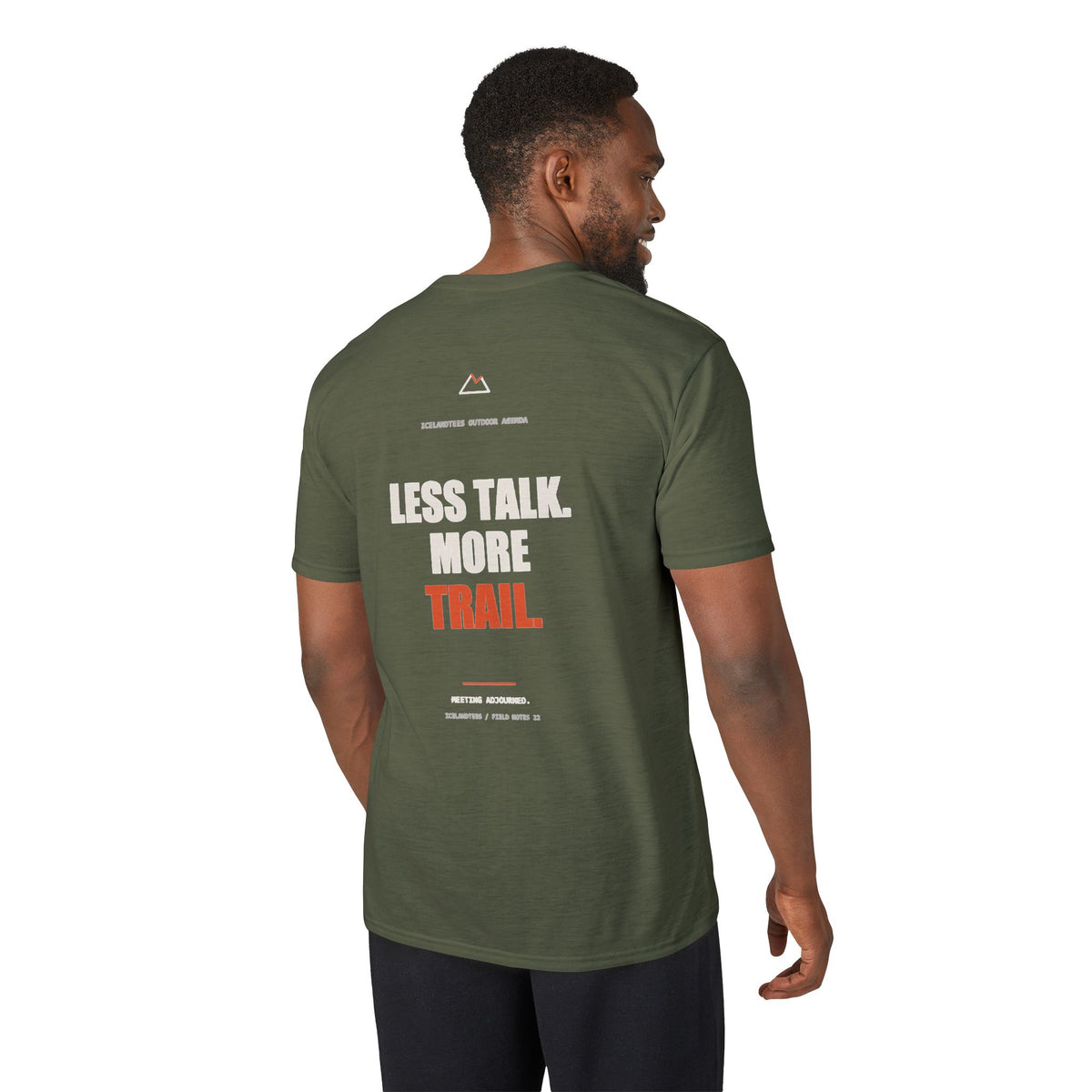 Less Talk. More Trail. — Gildan Performance Back-Print Tee