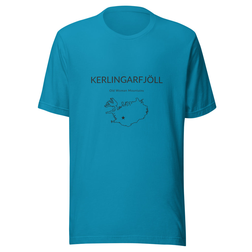 Front view of the Aqua Kerlingarfjöll T-shirt, showing the front print.