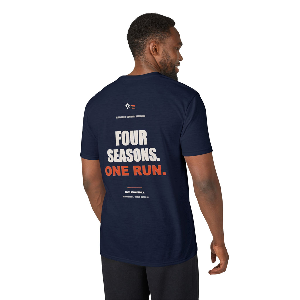 Four Seasons. One Run. — Gildan Performance Back-Print Tee