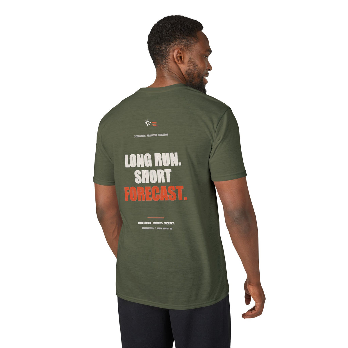Long Run. Short Forecast. — Gildan Performance Back-Print Tee