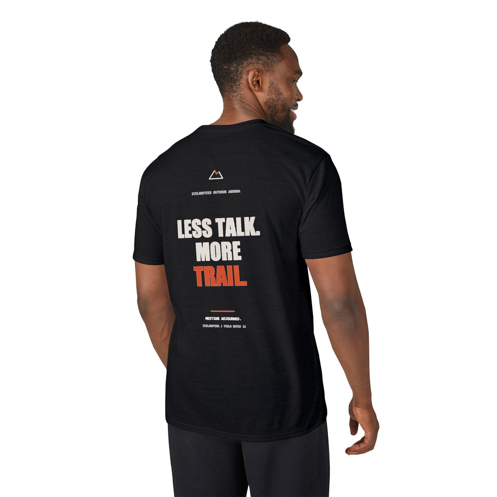 Less Talk. More Trail. — Gildan Performance Back-Print Tee