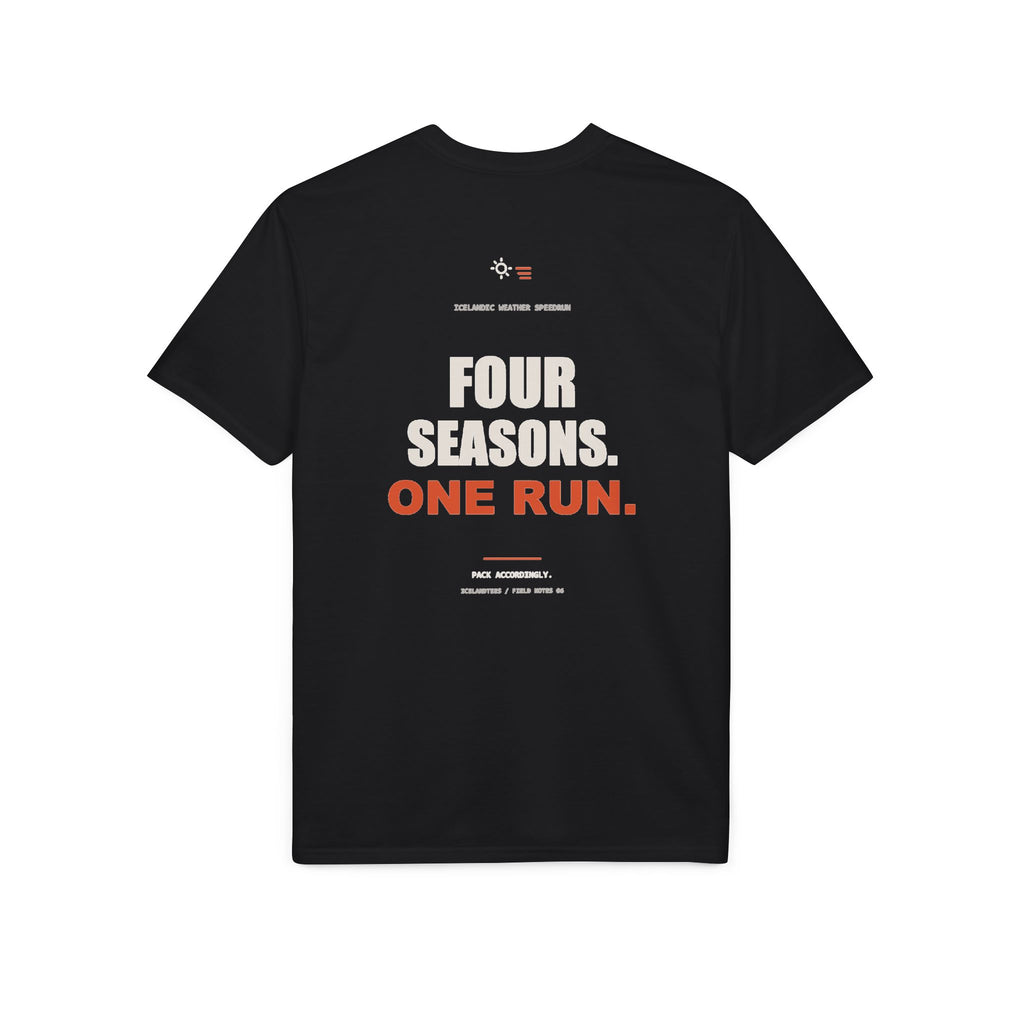 Four Seasons. One Run. — Gildan Performance Back-Print Tee