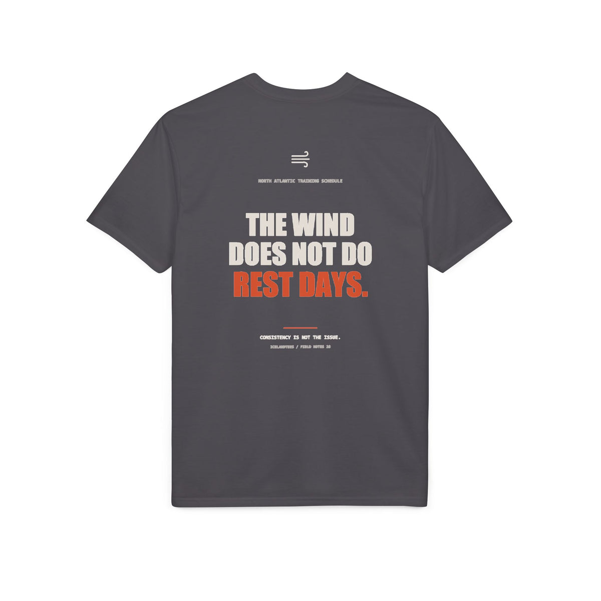 The Wind Doesn't Do Rest Days — Gildan Performance Back-Print Tee