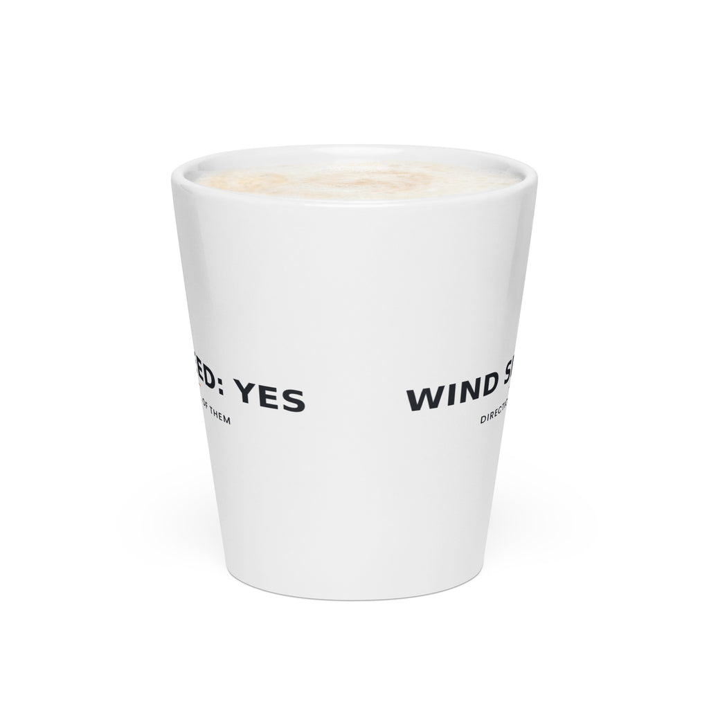 Wind Speed: Yes — Iceland Latte Mug — white tapered 12 oz latte mug, front view showing the printed wrap