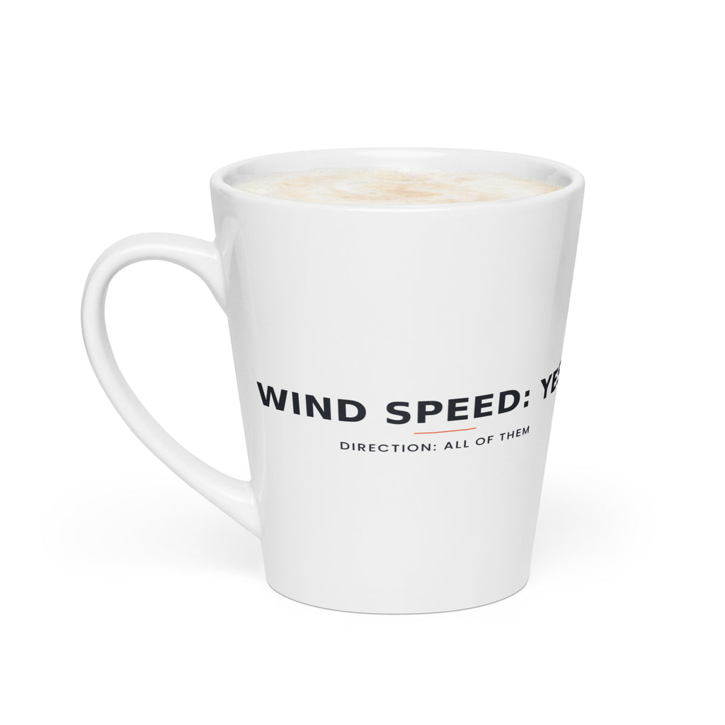 Wind Speed: Yes — Iceland Latte Mug — white tapered 12 oz latte mug, left view showing the printed wrap