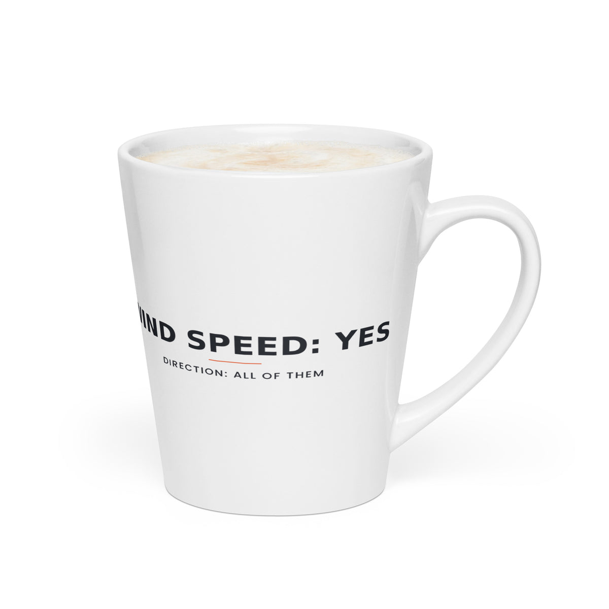 Wind Speed: Yes — Iceland Latte Mug — white tapered 12 oz latte mug, right view showing the printed wrap
