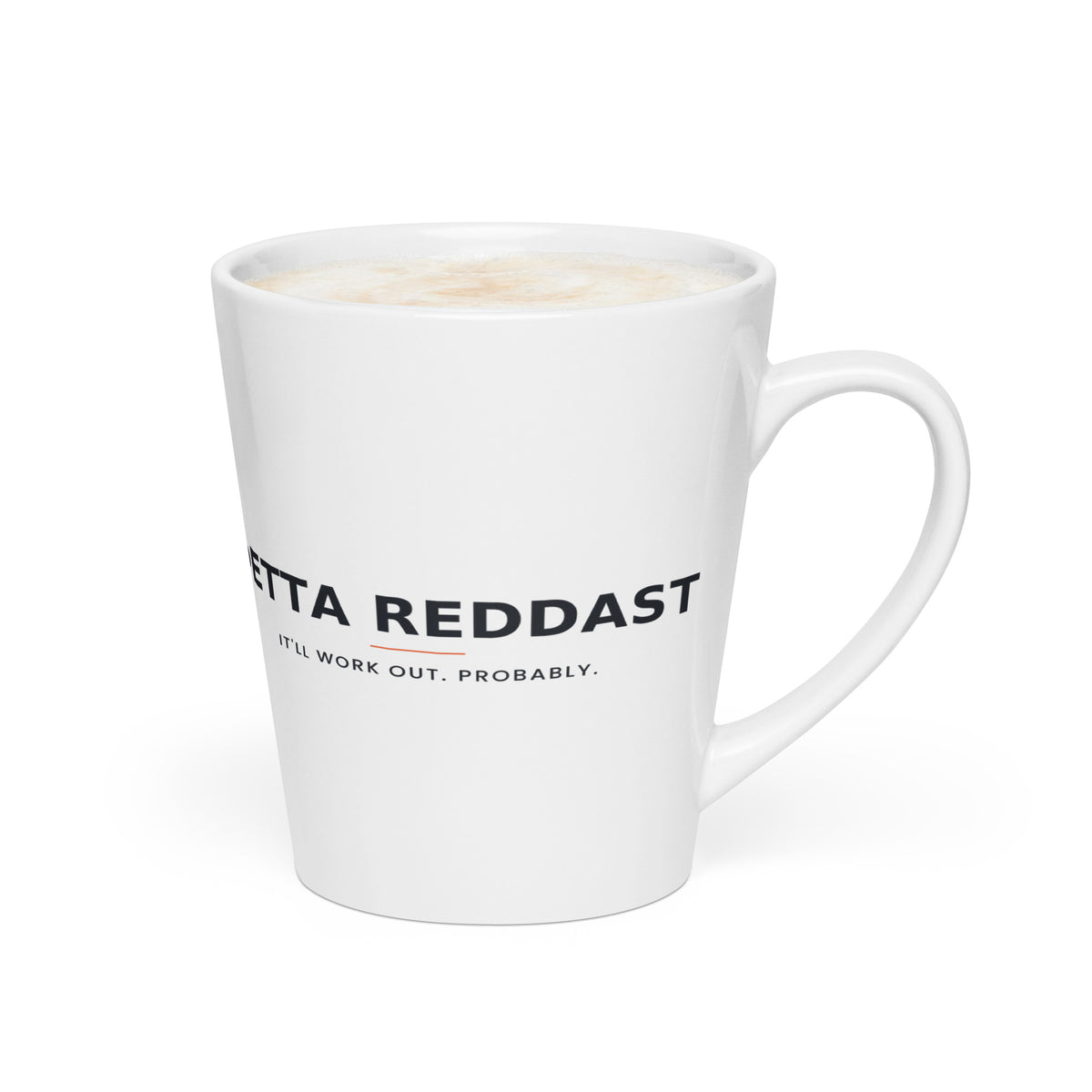 Þetta reddast — Iceland Latte Mug — white tapered 12 oz latte mug, right view showing the printed wrap