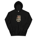 Gluggagægir vintage Icelandic Yule Lad design on a black hoodie, front view