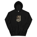 Hurðaskellir vintage Icelandic Yule Lad design on a black hoodie, front view