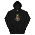 Pottaskefill vintage Icelandic Yule Lad design on a black hoodie, front view