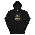 Stúfur vintage Icelandic Yule Lad design on a black hoodie, front view