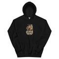 Giljagaur vintage Icelandic Yule Lad design on a black hoodie, front view