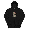 Gáttaþefur vintage Icelandic Yule Lad design on a black hoodie, front view