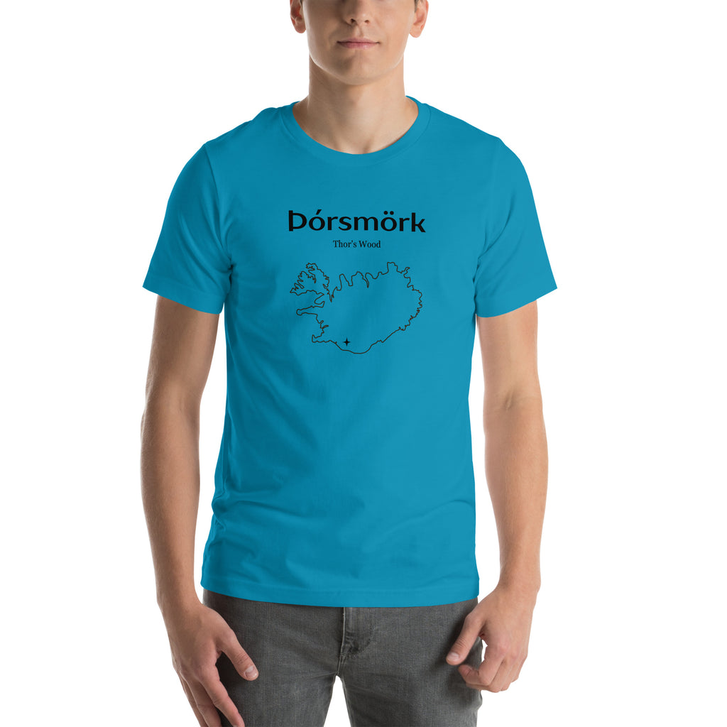 Front view of the Aqua Þórsmörk T-shirt, showing the front print.