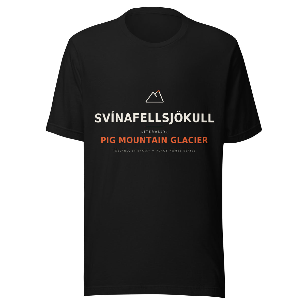 Front view of the Black Svínafellsjökull T-shirt, showing the front print.