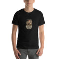 Giljagaur vintage Icelandic Yule Lad design on a black tee, front view