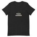 Front view of the Black Heather Þetta reddast T-shirt, showing the front print.