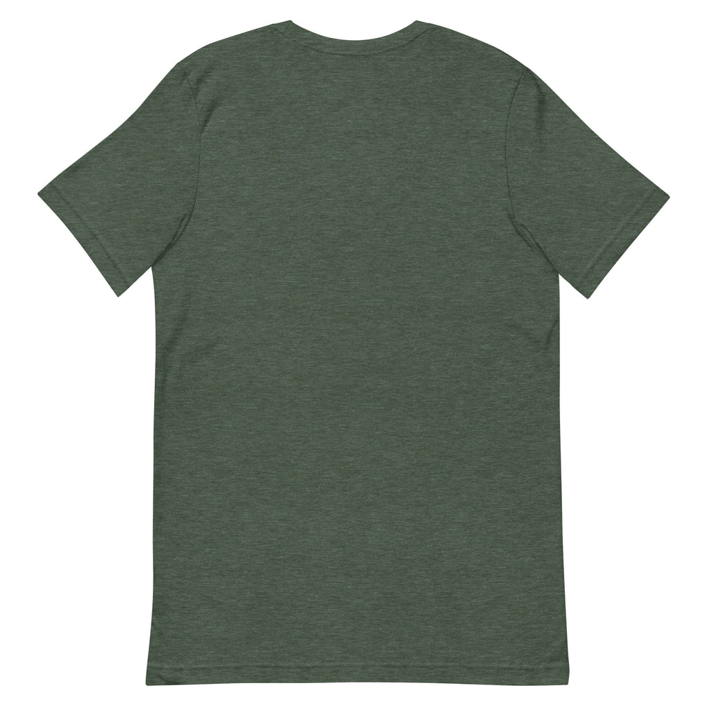 Back view of the Heather Forest Chasing Waterfalls Since 874 AD T-shirt, showing the plain, unprinted back.