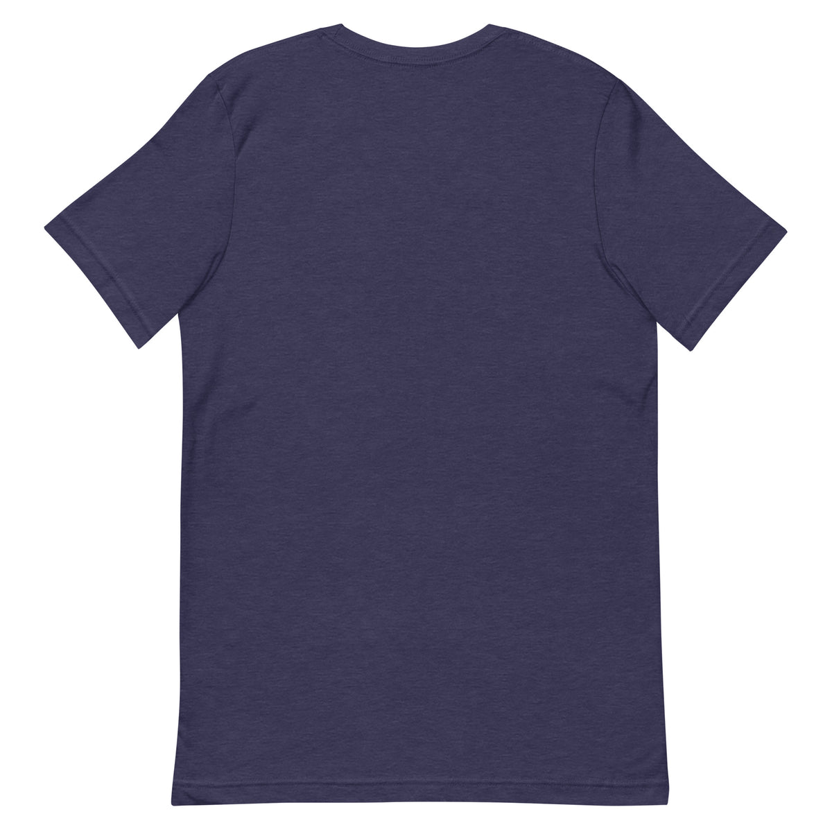 Back view of the Heather Midnight Navy Chasing Waterfalls Since 874 AD T-shirt, showing the plain, unprinted back.