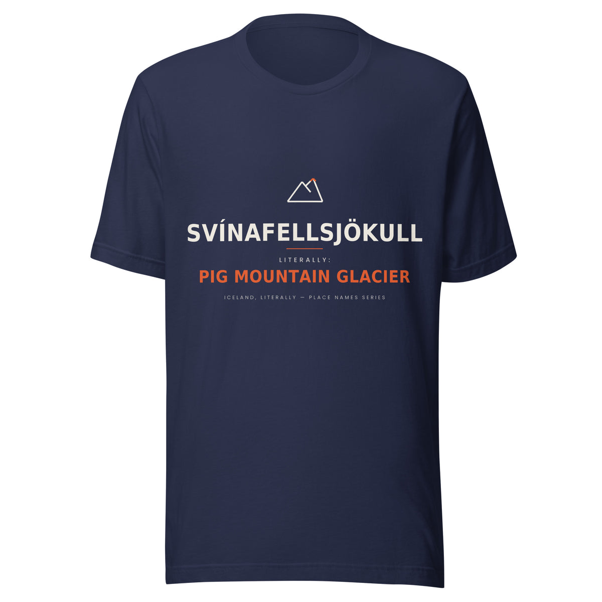 Front view of the Navy Svínafellsjökull T-shirt, showing the front print.
