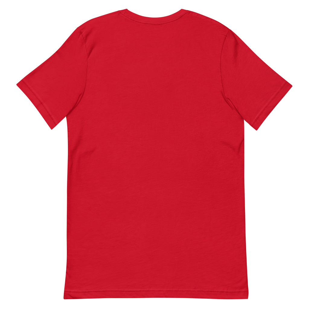 Back view of the Red Chasing Waterfalls Since 874 AD T-shirt, showing the plain, unprinted back.